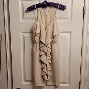 💎NWOT Love Notes Cream Fully Lined, Front Zip with Frills Mini Dress